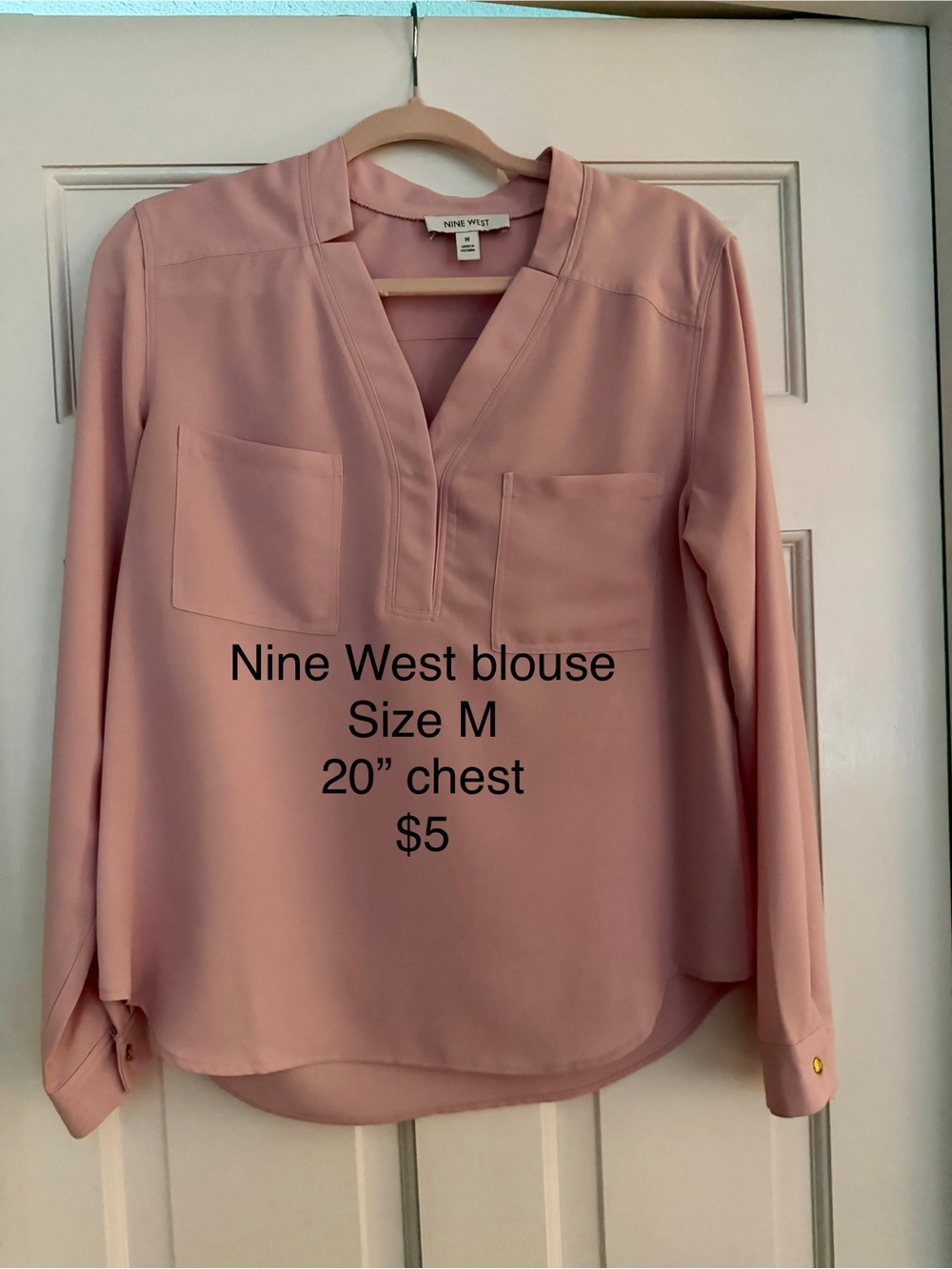 Nine West Dusty Rose Long-Sleeve V-Neck Blouse